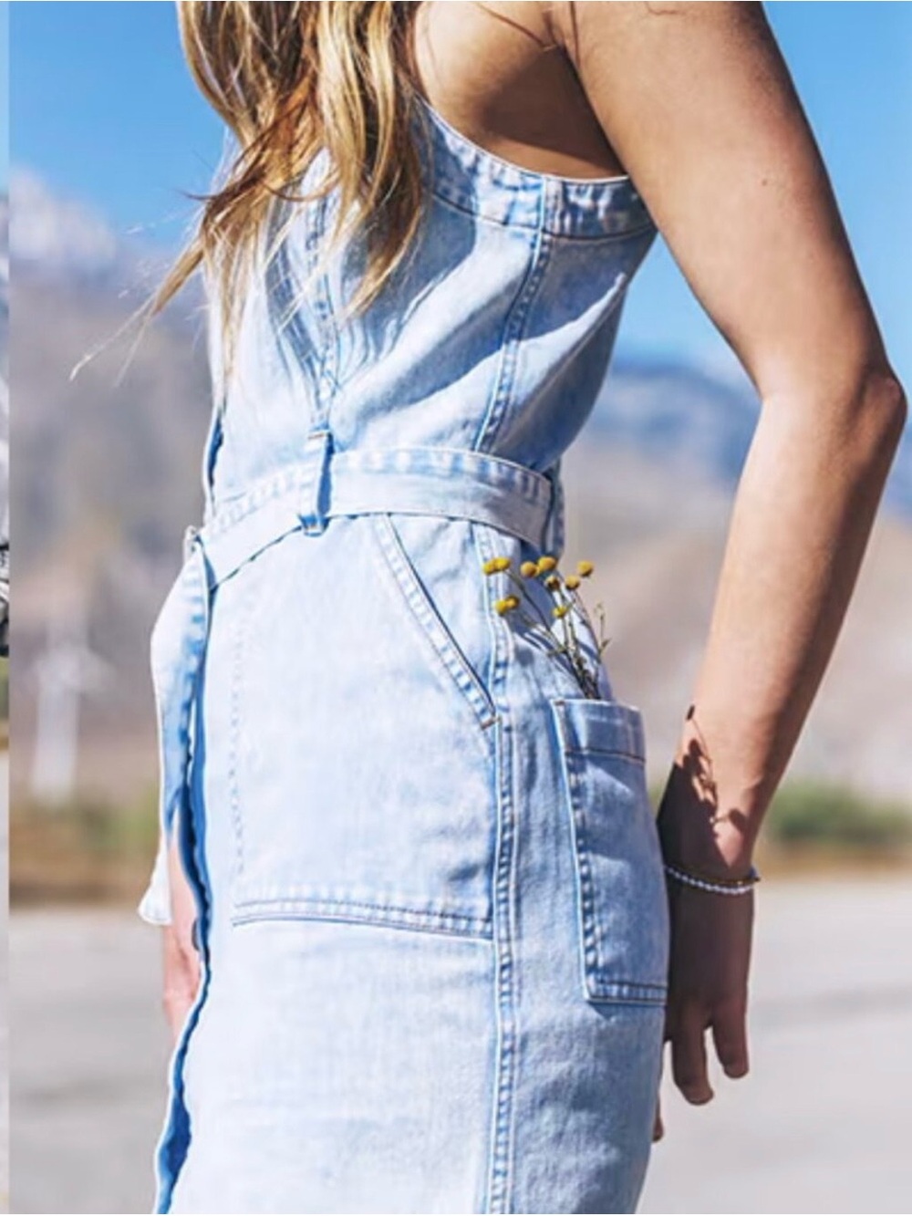 Hurley Medium Light Blue Denim Button-Front Mini Dress with Belt
